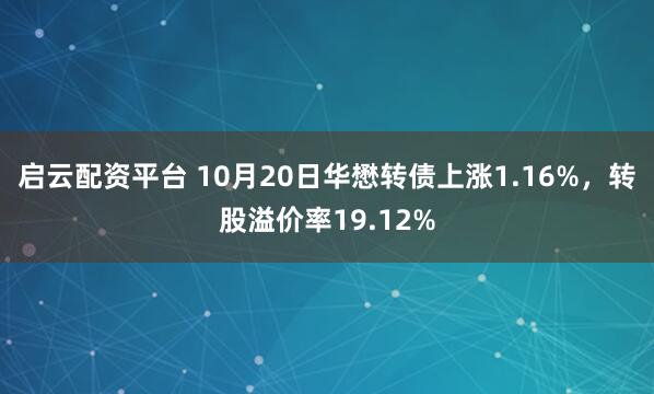 启云配资平台 10月20日华懋转债上涨1.16%，转股溢价率19.12%