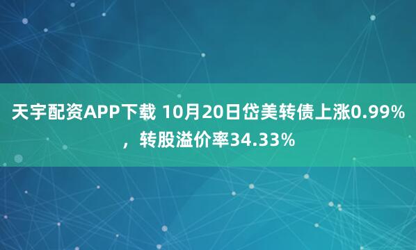 天宇配资APP下载 10月20日岱美转债上涨0.99%,转股溢价率34.33%