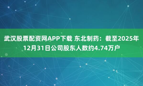 武汉股票配资网APP下载 东北制药：截至2025年12月31日公司股东人数约4.74万户